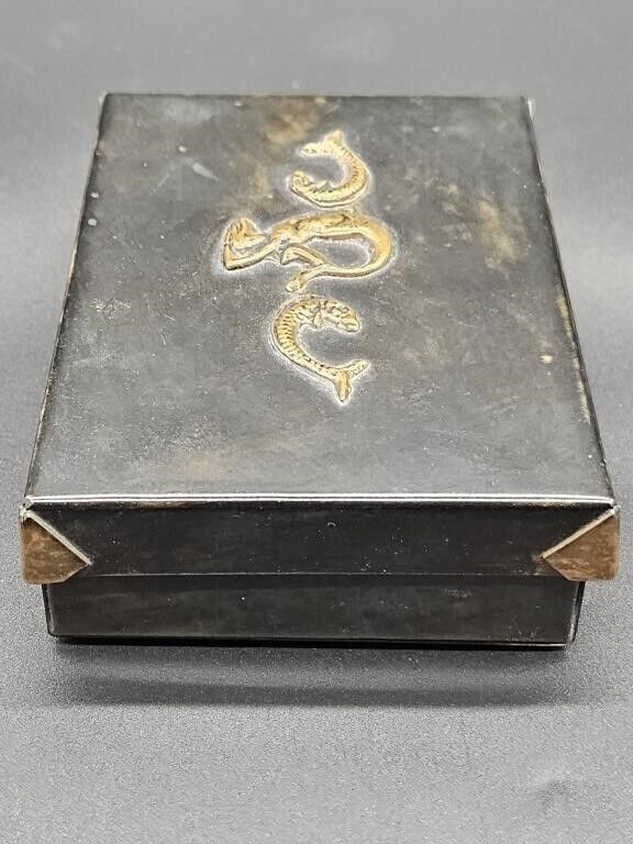 Exceptional Enrique Zavalla Bronze Card Box Lined In Leather Signed Flaw