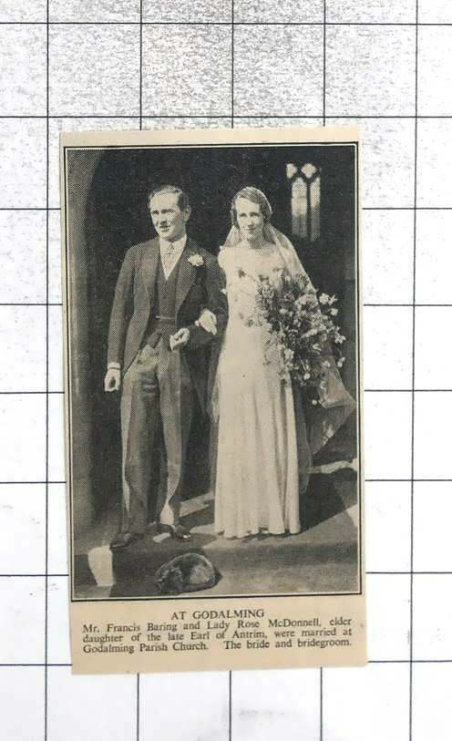 1933 Godalming Wedding Of Mr Francis Baring And Lady Rose McDonnell