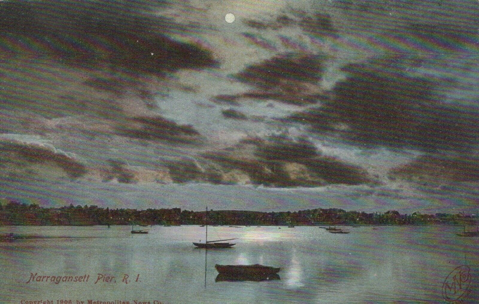 Harbor At Night Narragansett Pier Rhode Island Vintage Undivided Back Post Card