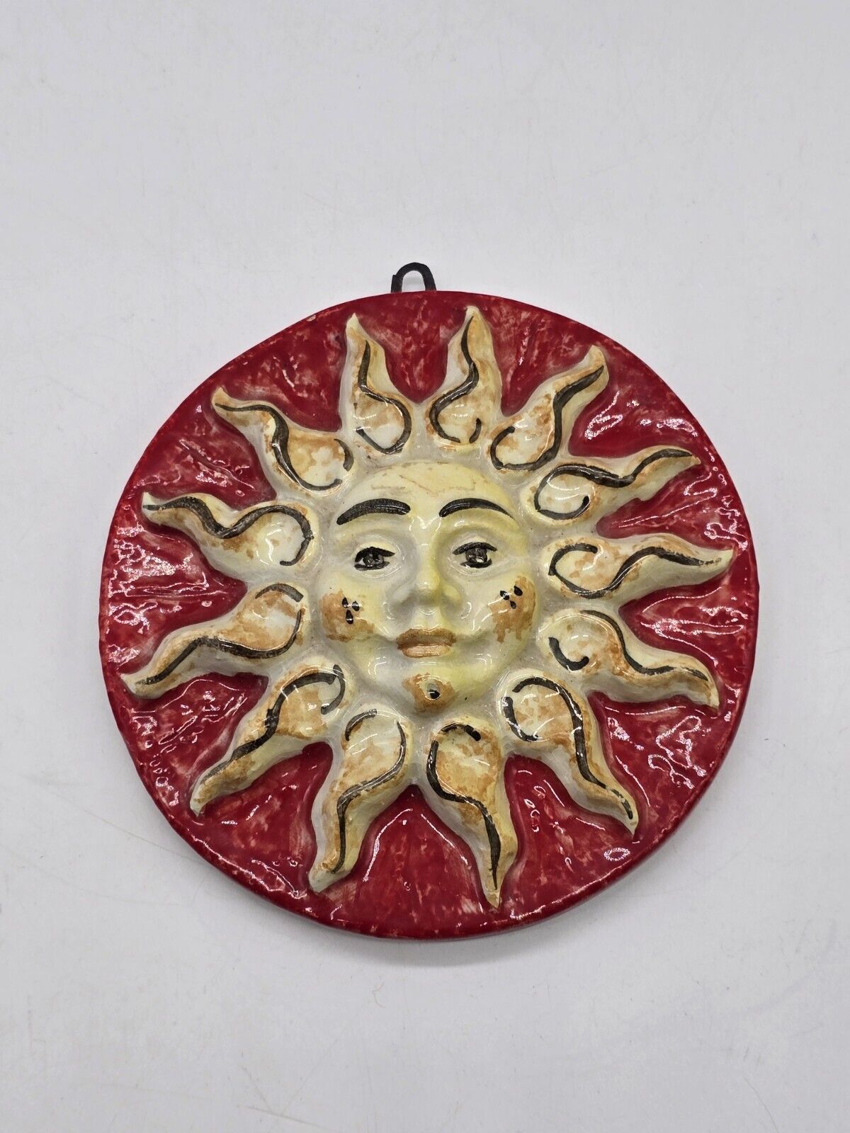 Mexican Ceramic Sun Face Wall Decor Signed 