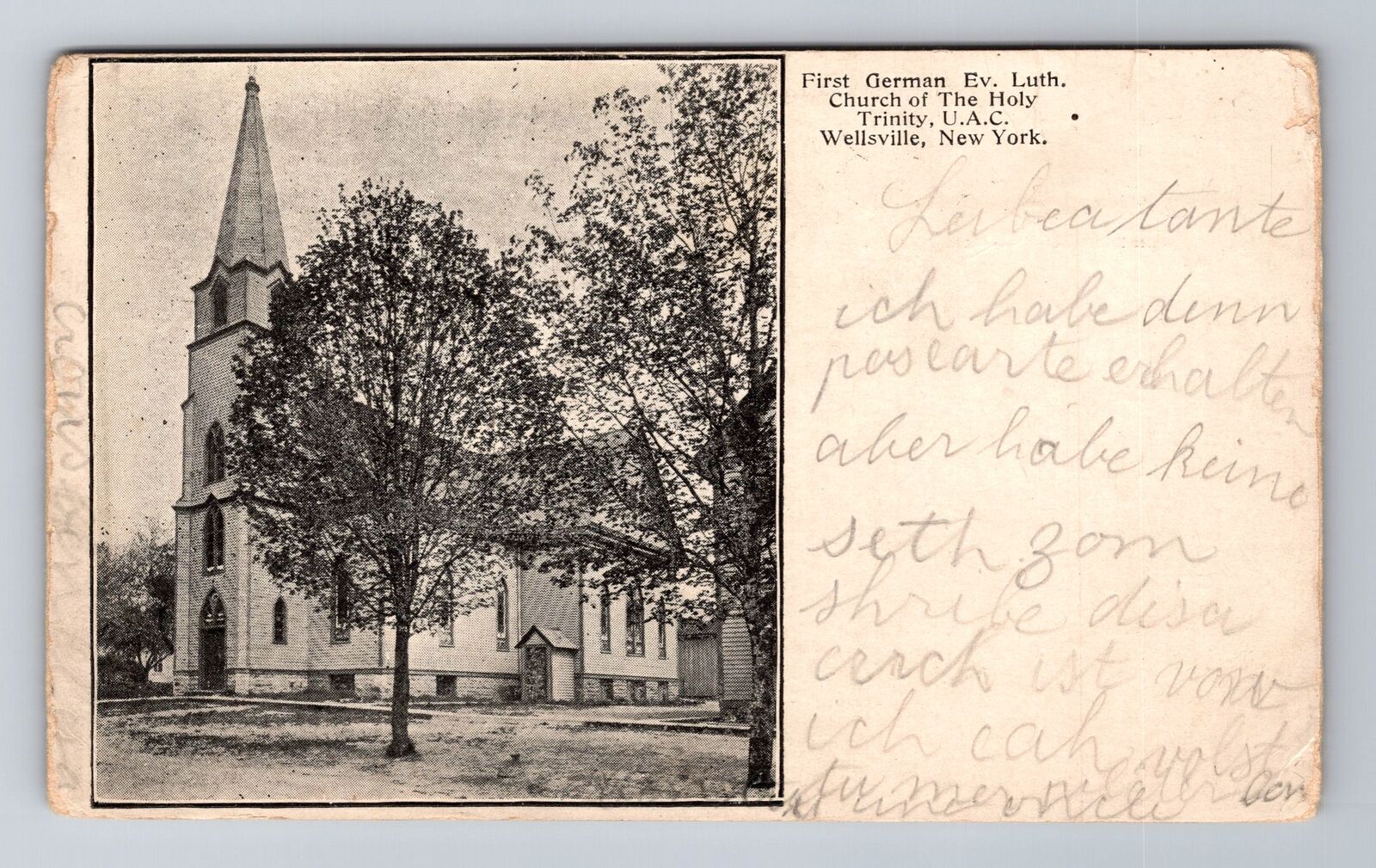 Welleville NY-New York, First German Lutheran Church, Religion Vintage Postcard