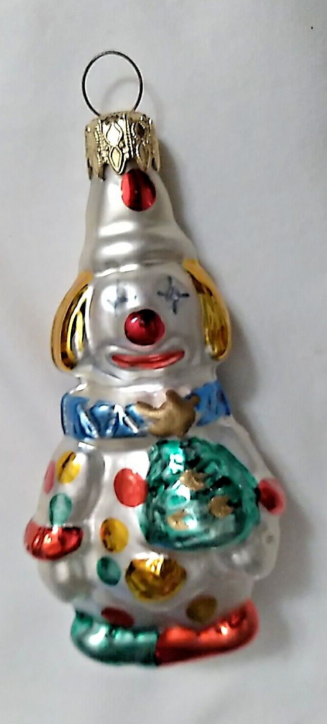 Vintage  Christmas Circus Clown Hand Blown Glass Ornament Colorful Detailed