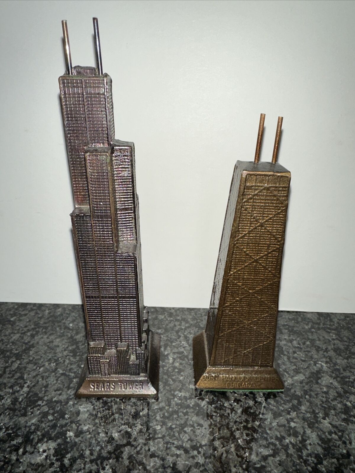 Vintage Chicago Sears Tower & John Hancock  Model  Metal Souvenir Buildings 1974