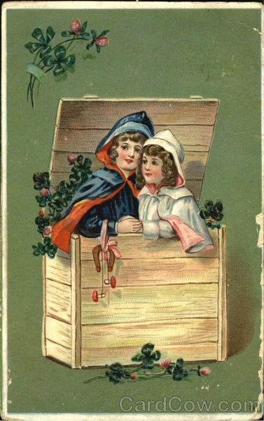 Christmas Children 1909 Children in a Box Antique Postcard 1C stamp Vintage