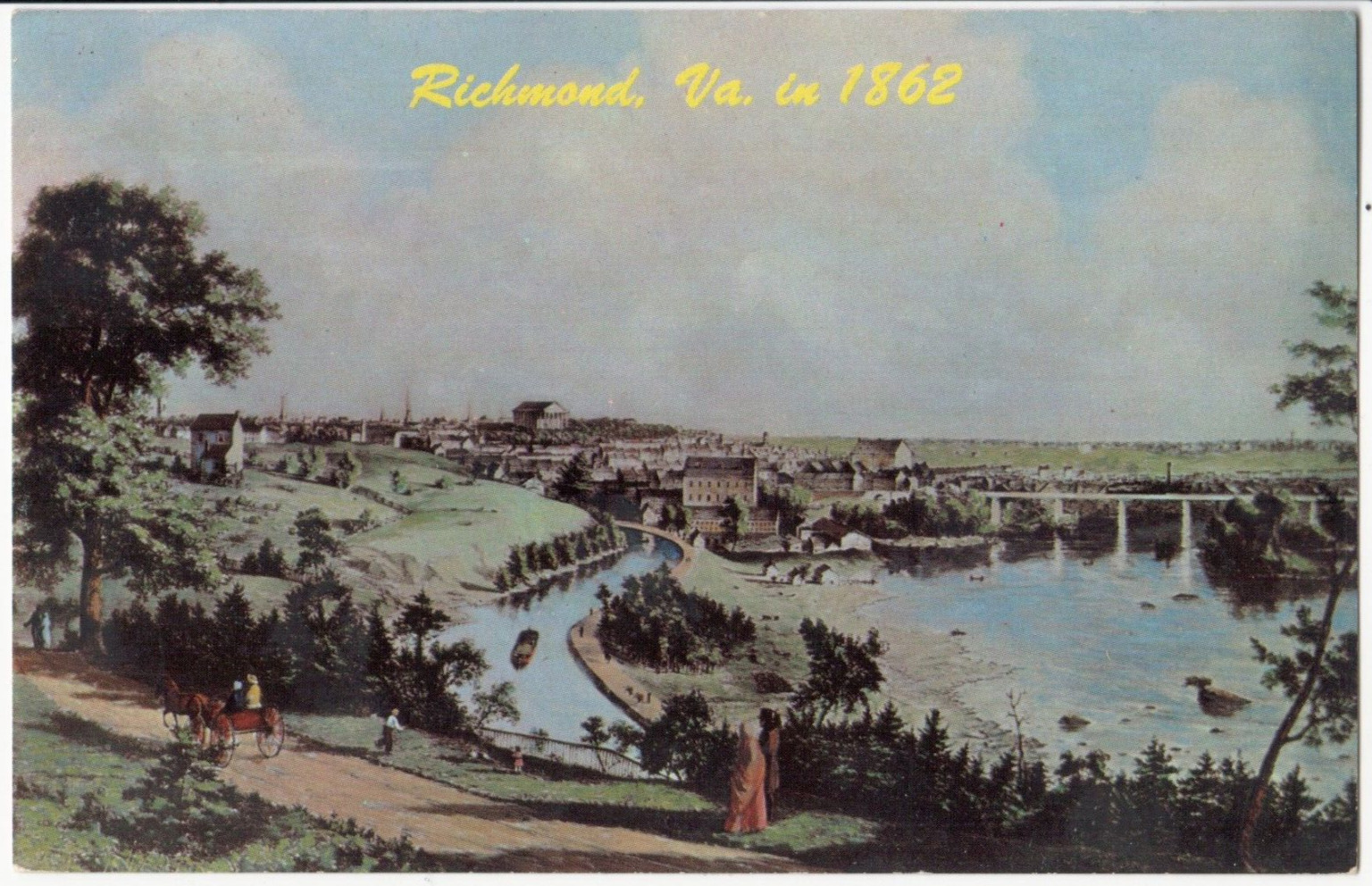 Vintage Richmond VA in 1862 View from an Oil Painting Chrome Postcard