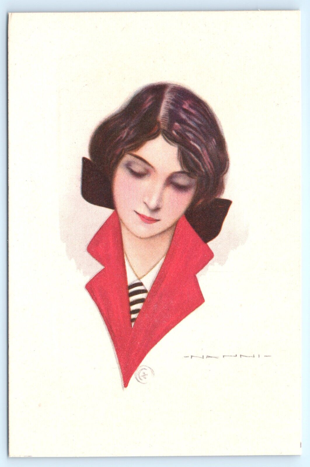 POSTCARD Artist Signed Nanni, Giovanni Art Deco Glamour 309-5 Red Collar