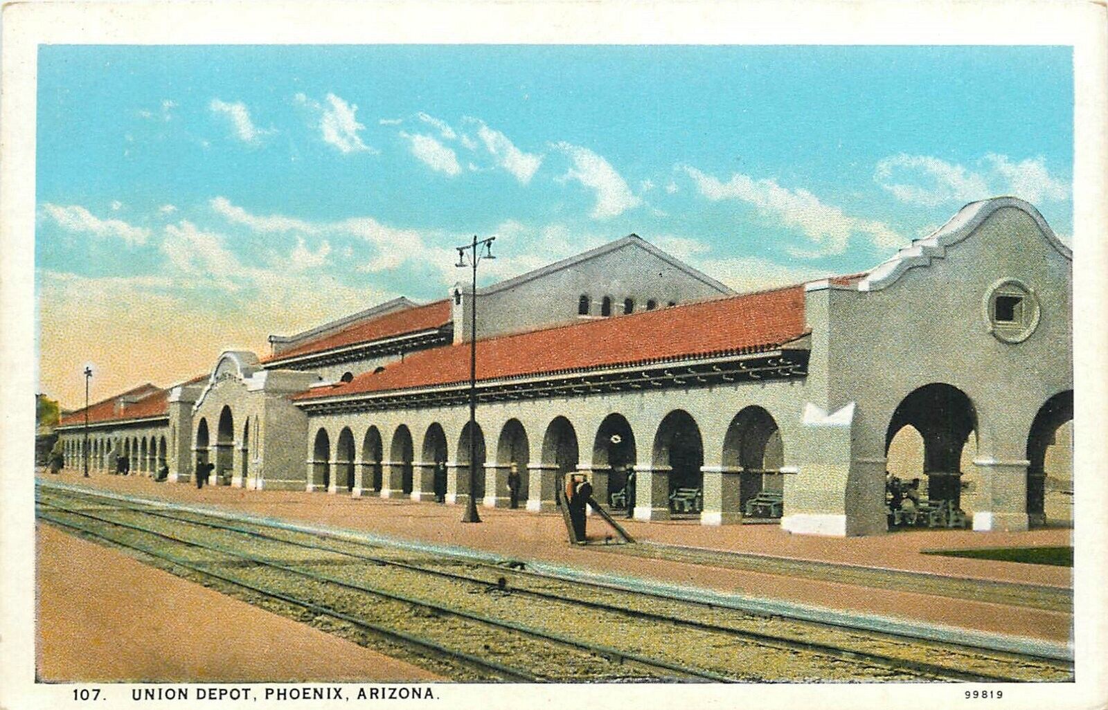 Postcard 1920s Arizona Phoenix Union railroad Depot Herz Teich AZ24-3787