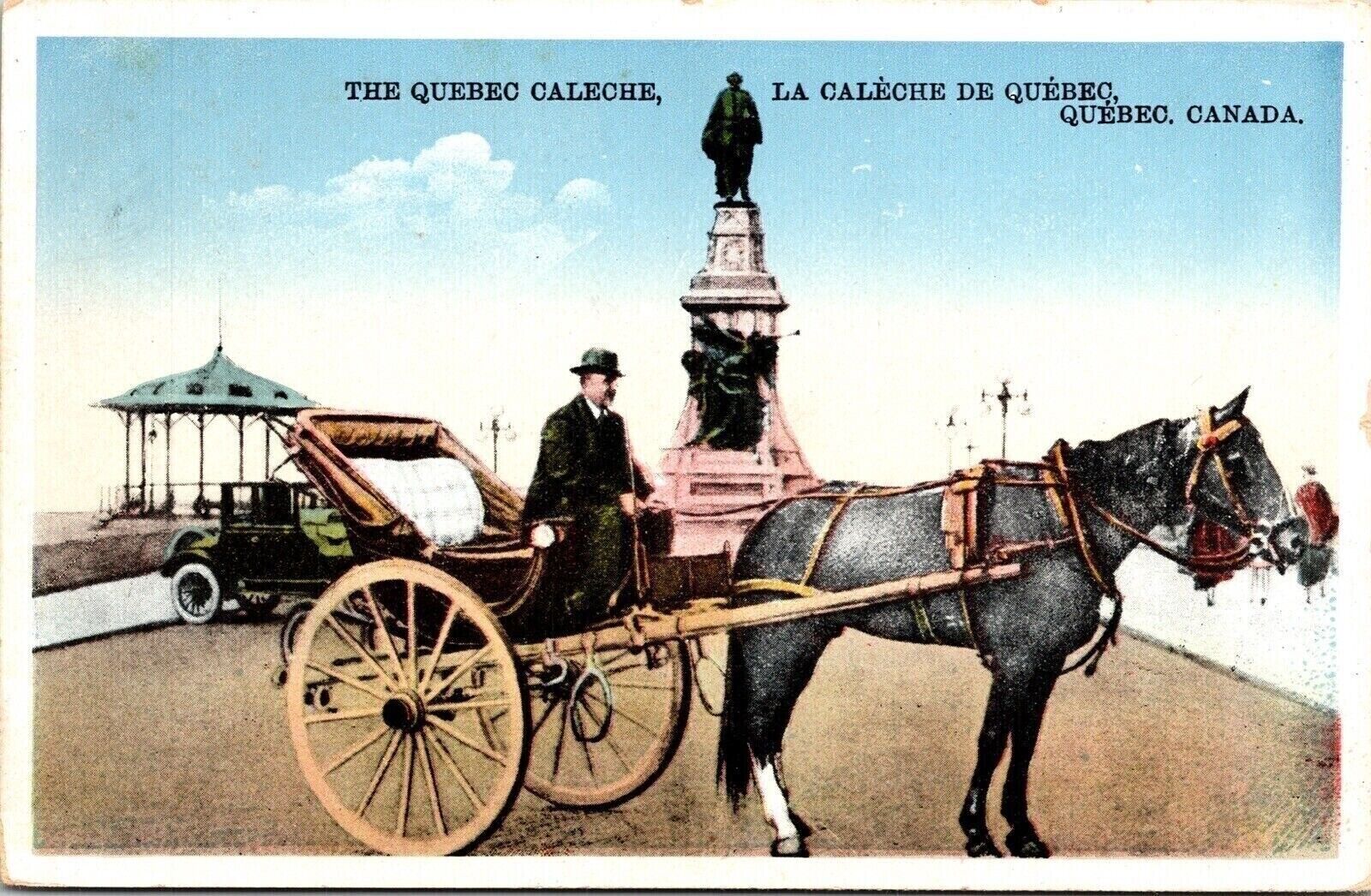 Quebec Caleche Quebec Canada WB Postcard PM Cancel WOB Note VTG Vintage