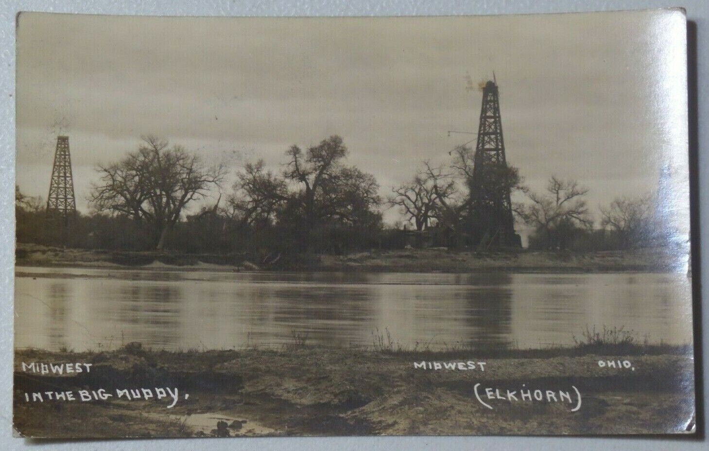 Big Muddy Midwest Ohio Elkhorn Creek Oil Gas Boom Real Photo Postcard RPPC 4918