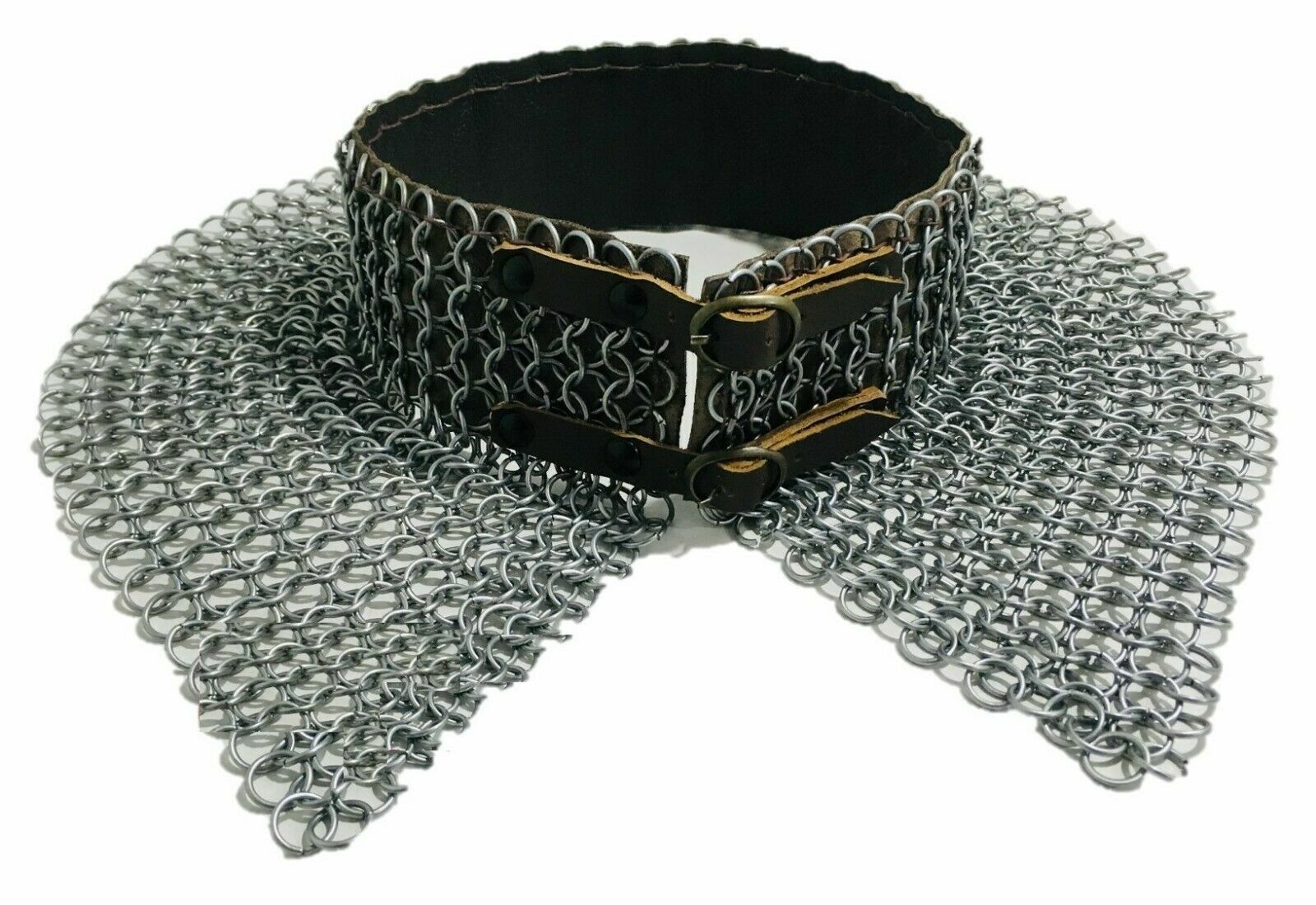 ChainMail Mild Steel 10mm Butted Collar  Oil Finished w/ Brown Leather