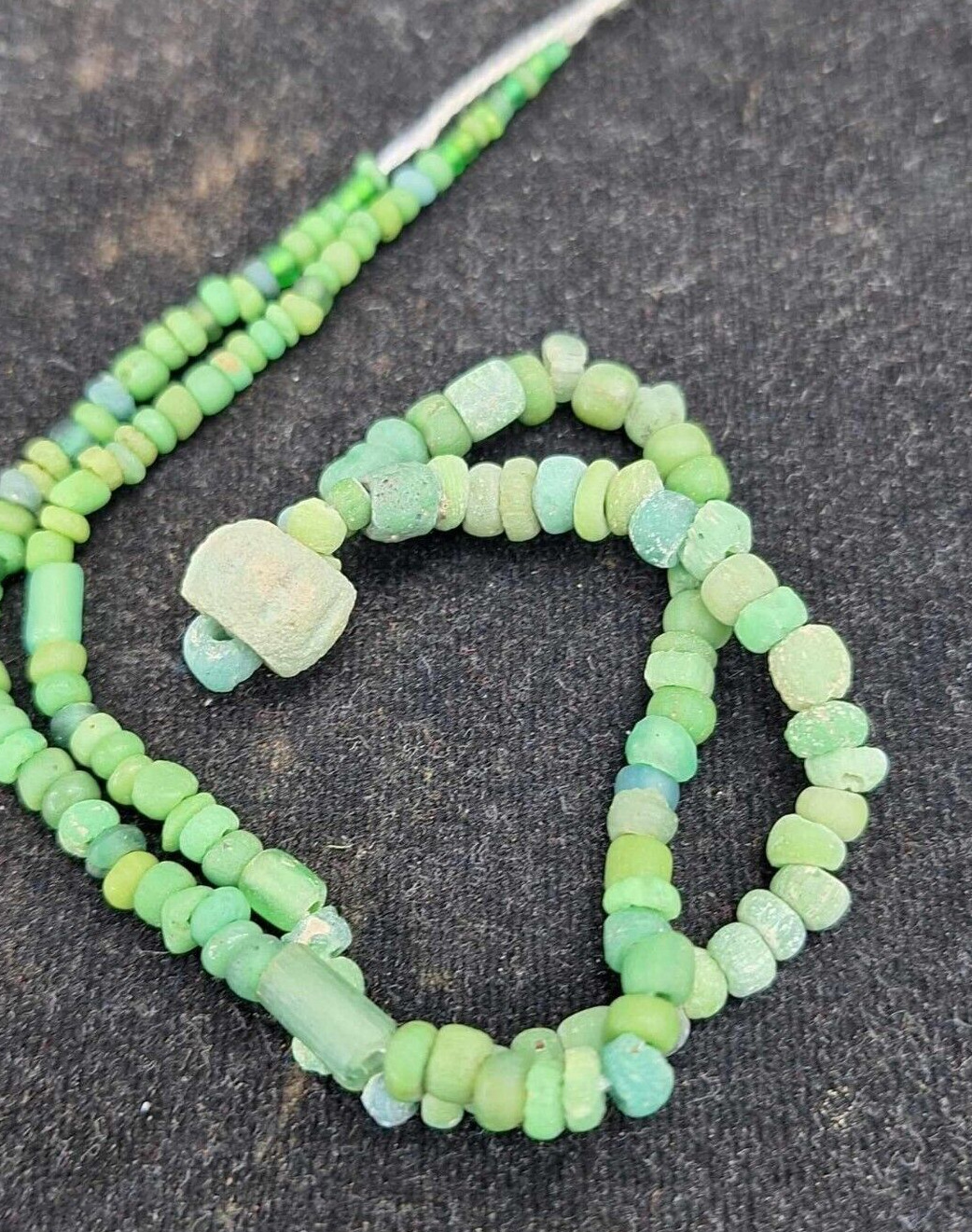 Amazing Treasure ANCIENT Egyptian Mixed Green Colors bead Necklace worn patina