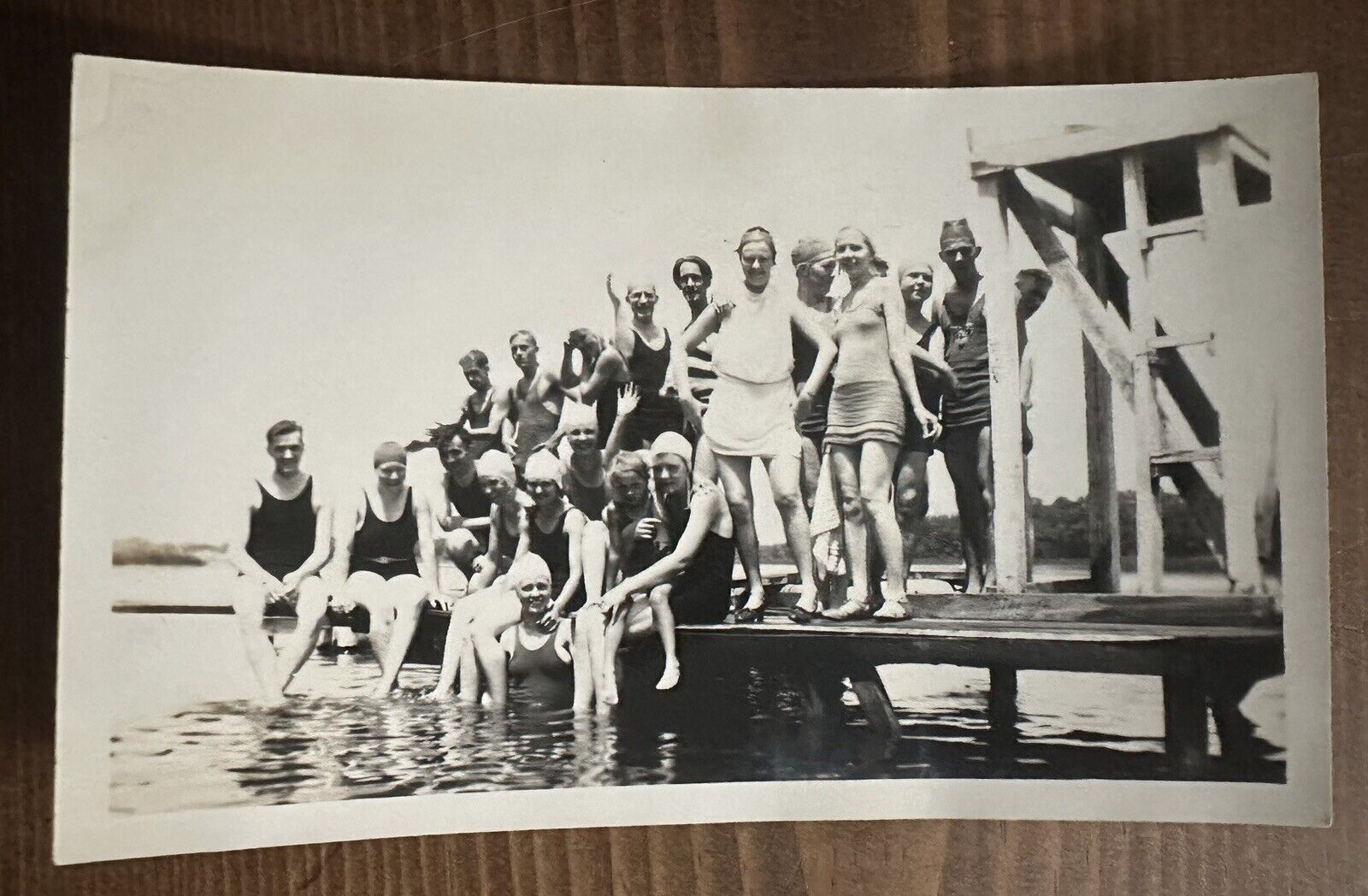 VINTAGE/Antique 20s Photo Women Men In SwimSuit Bathing Suit on Pier 1920s