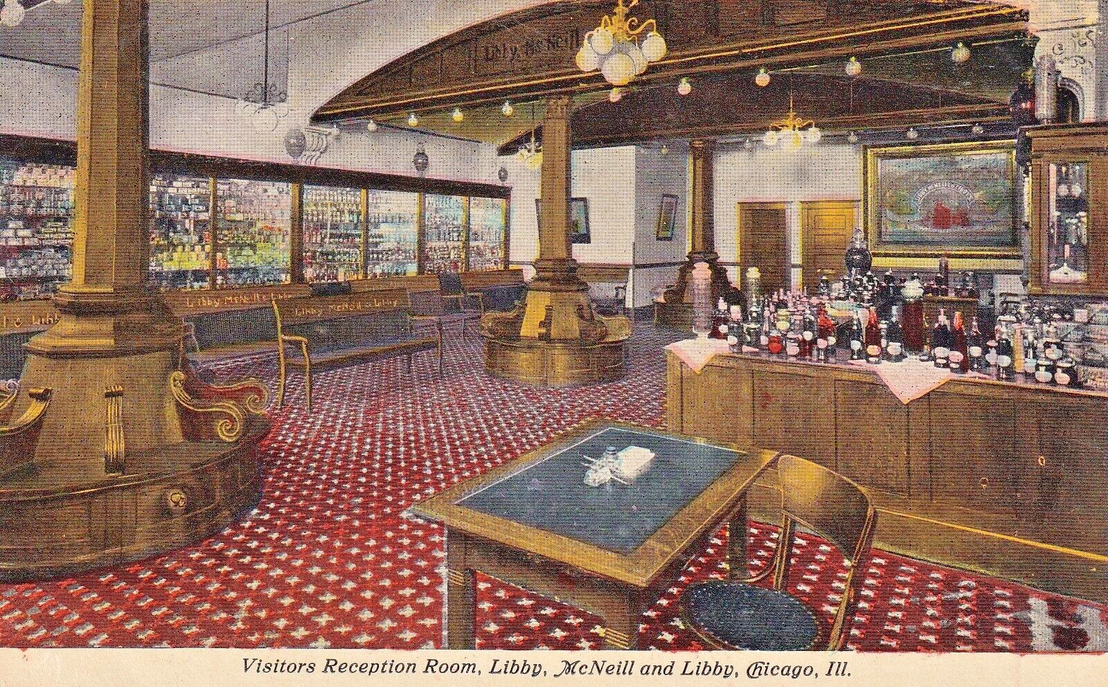 Postcard IL Chicago Illinois Libby McNeill Libby Visitors Reception Room I11