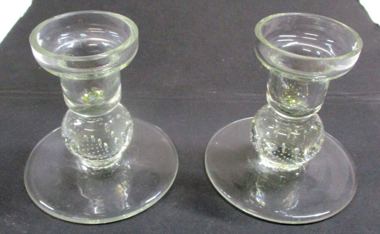 Pair of Vintage Bubble Glass Base Candle Holders