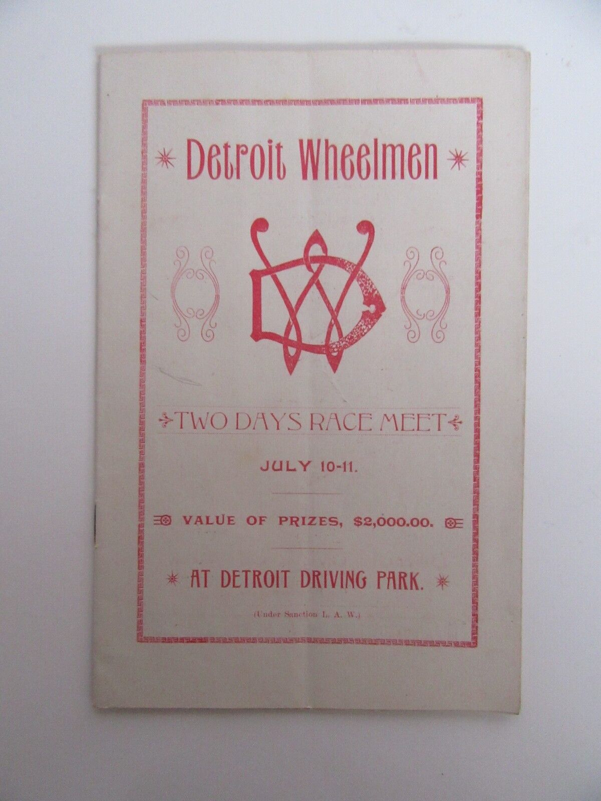 RARE Antique 1890\'s Detroit Wheelmen Bicycle Road Race Souvenir Program