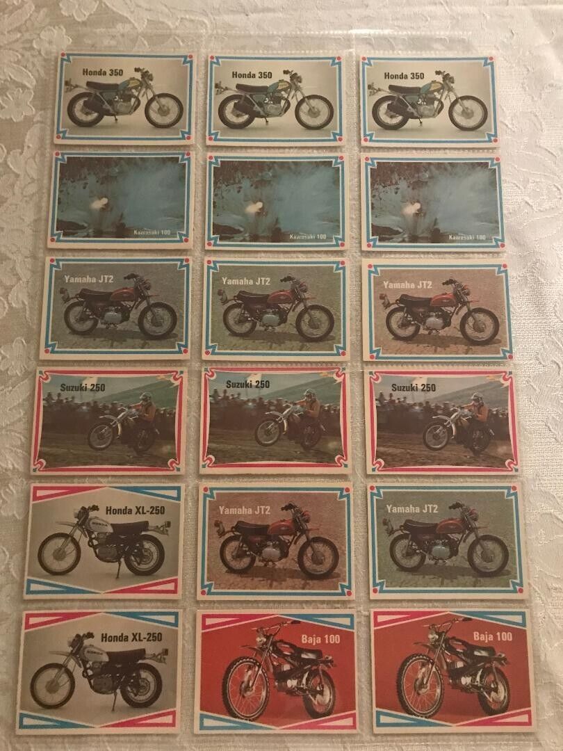 1972 set of 36 motorcycle trading cards including sleeves