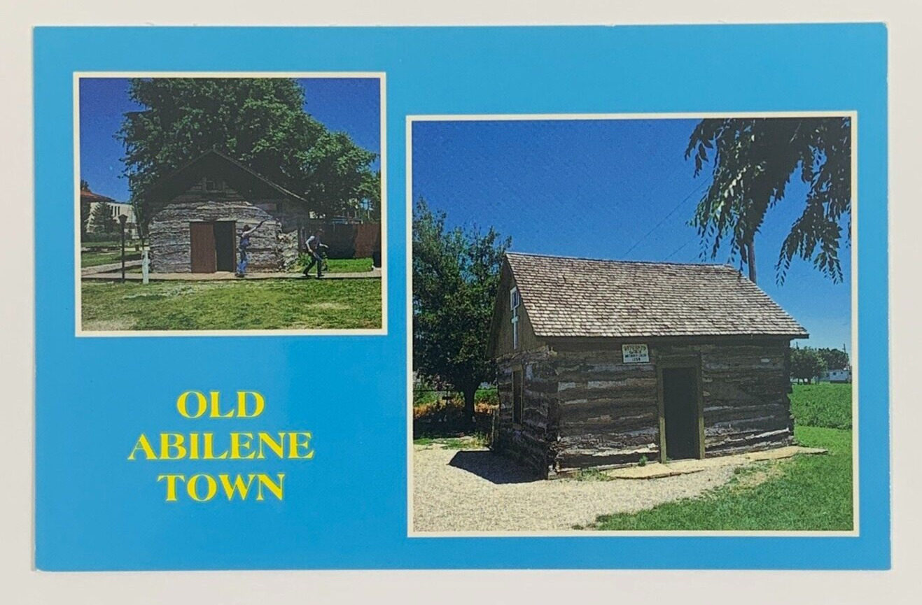 Two Log Cabins in Old Abilene Town Kansas Multiview Postcard Unposted