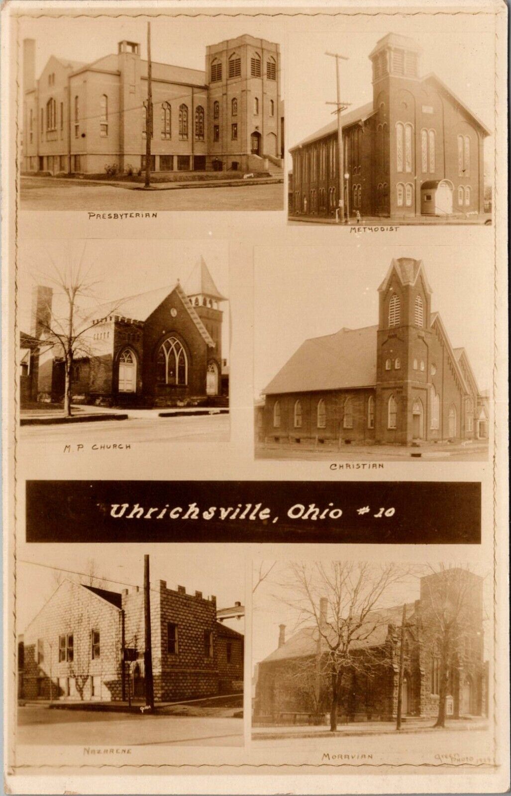 Postcard OH Uhrichsvillle-Multi Views of City Church/Churches RPPC Real Photo L9