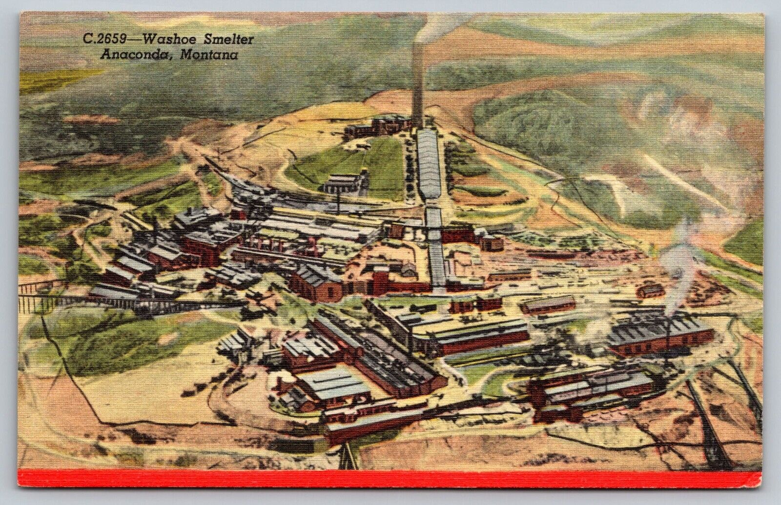 Postcard Linen Anaconda Montana Washoe Smelter Aerial View A19