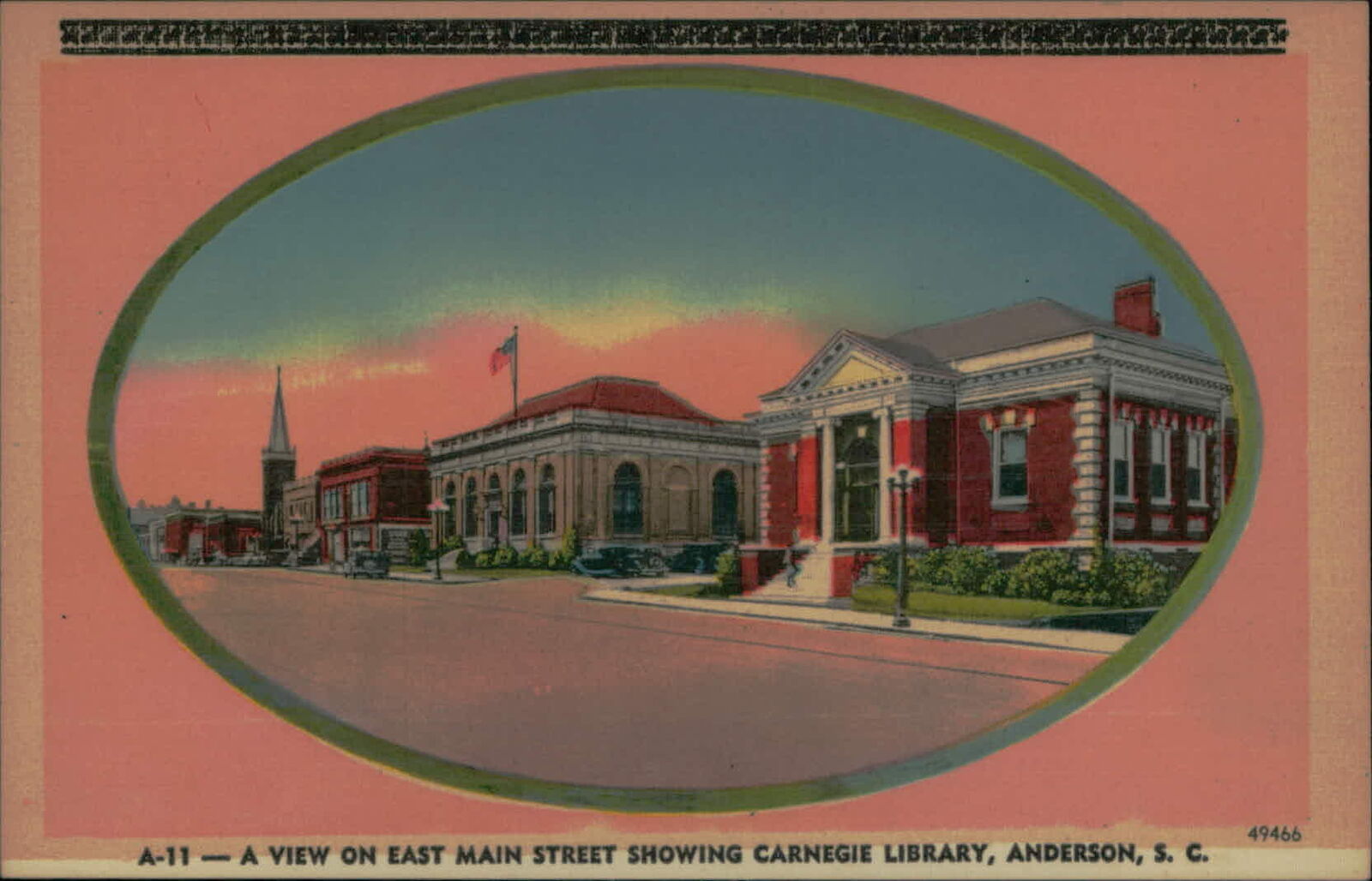 Postcard: JHL AM A-11-A VIEW ON EAST MAIN STREET SHOWING CARNEGIE LIBR