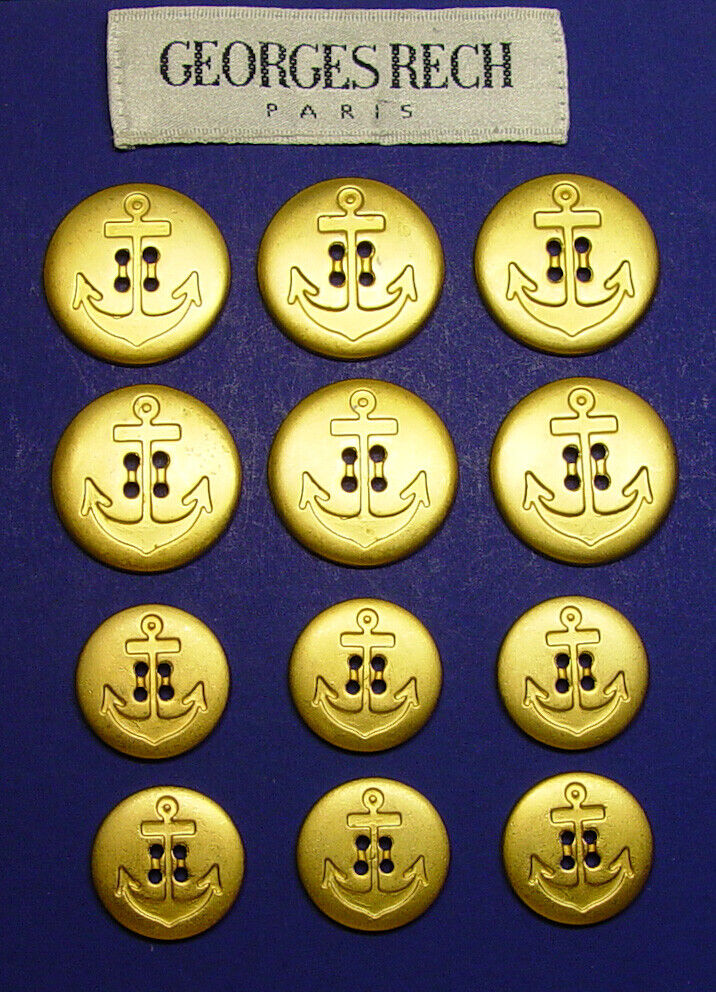 12 GEORGES RECH LARGE MATTE GOLD TONE METAL 4HOLE REPLACEMENT BUTTONS IMPRESSIVE