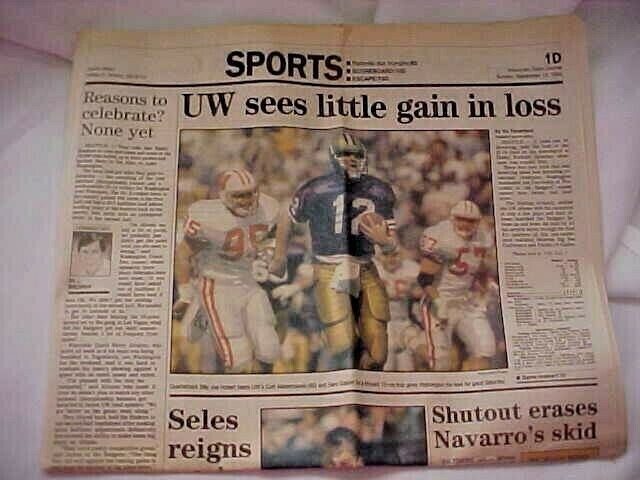 Wisconsin State Journal Sunday September 13, 1992 Sports Page Football Folded 