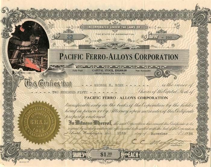 Pacific Ferro-Alloys Corporation - General Stocks