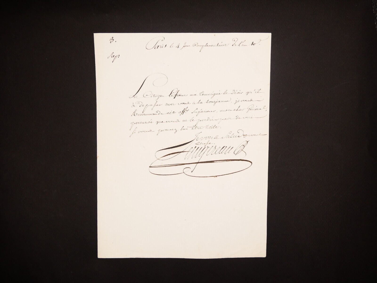Pierre Augereau - Autograph Letter Signed with Certificate - Louisiana