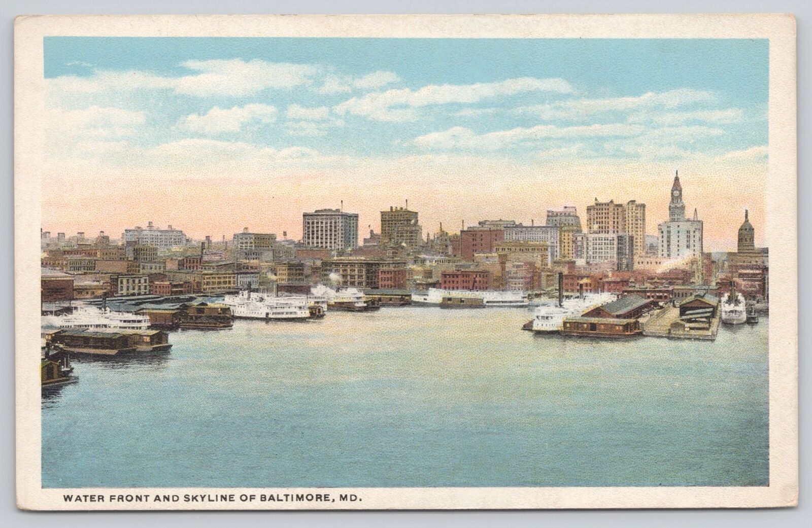 Postcard Baltimore Maryland Water Front And Skyline Of Baltimore