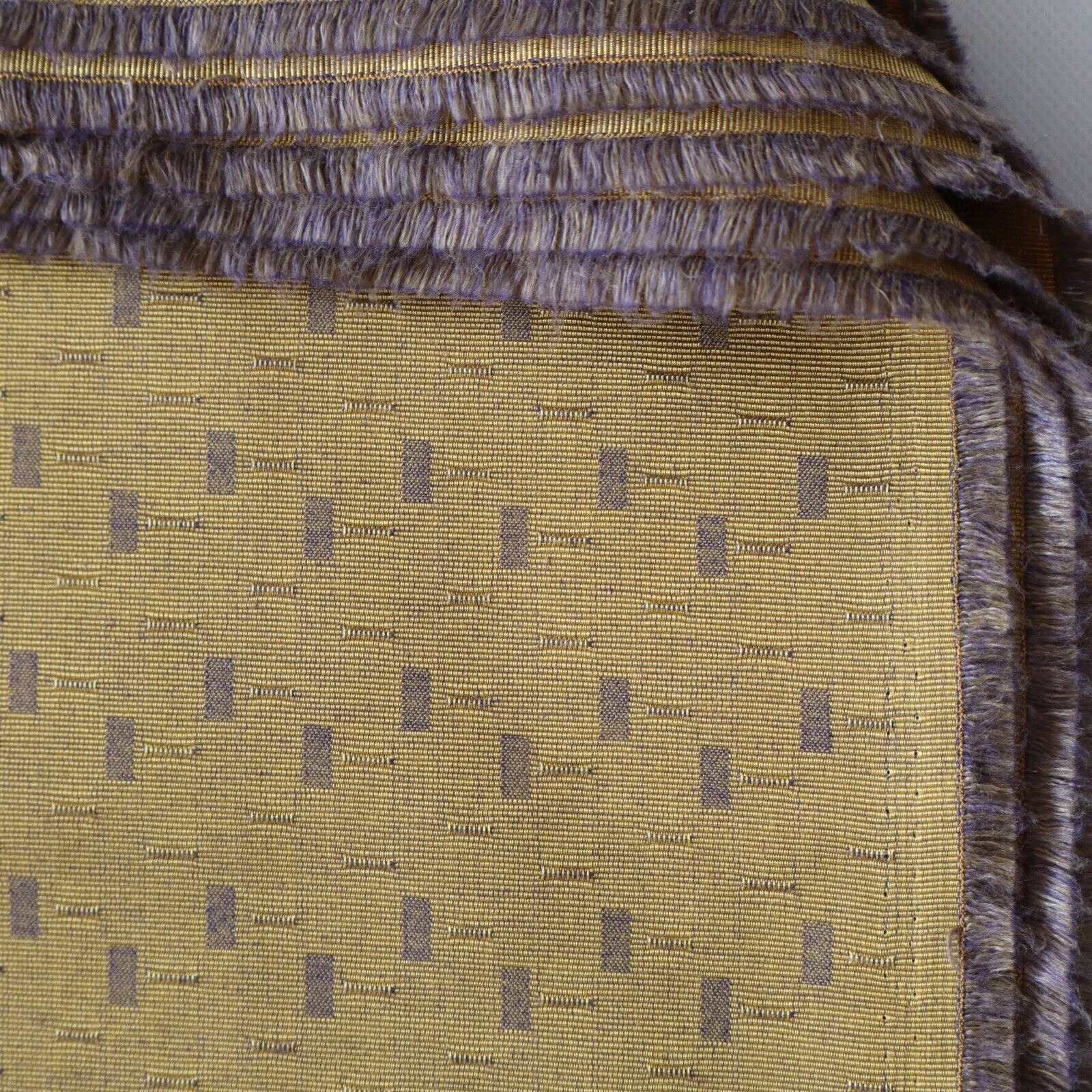 Vintage Elegant Woven Fabric Silky Gold Textured w Geometric Taupe Block  4.7 yd