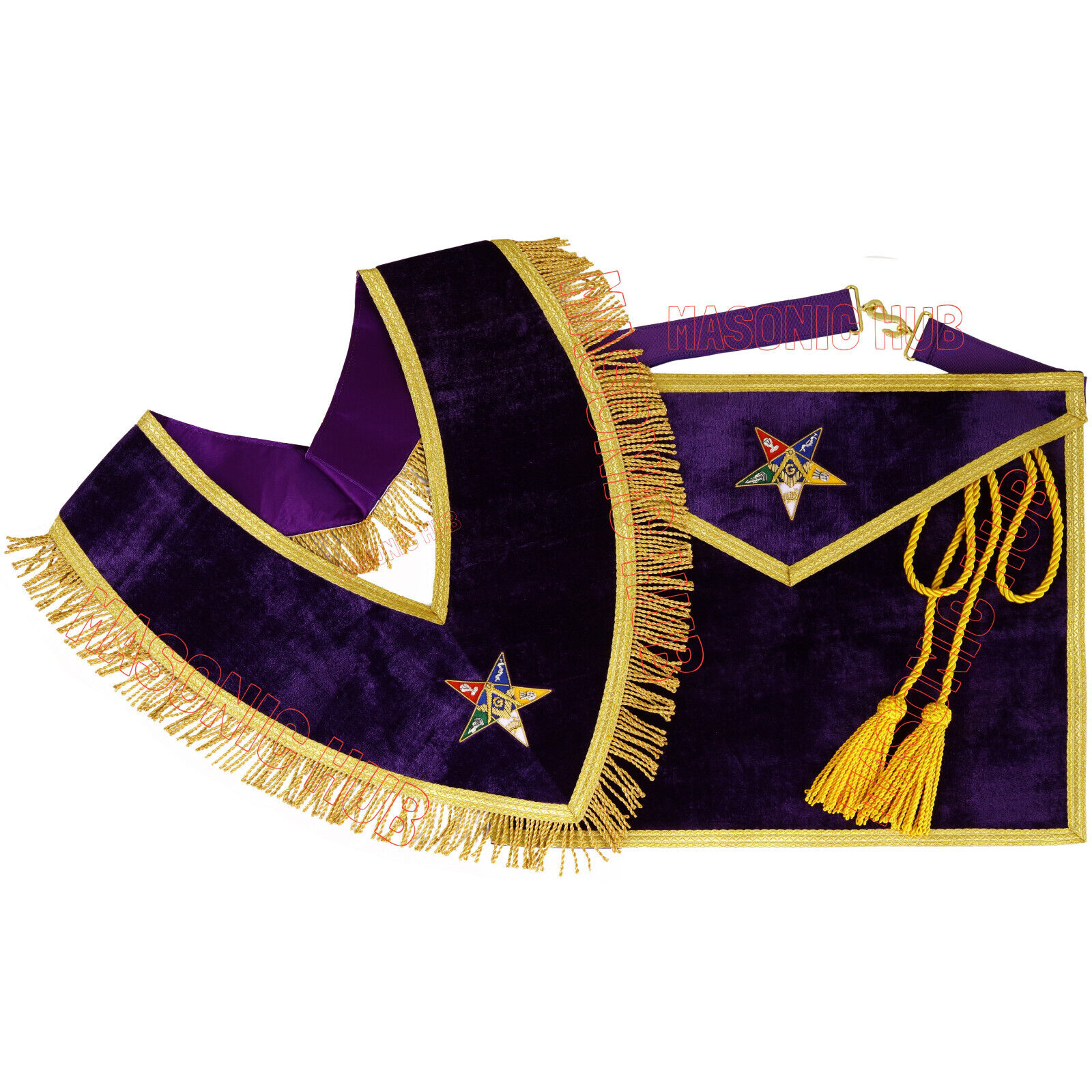Handcrafted Purple Velvet OES Worthy Patron Marton Masonic Apron with Collar Set