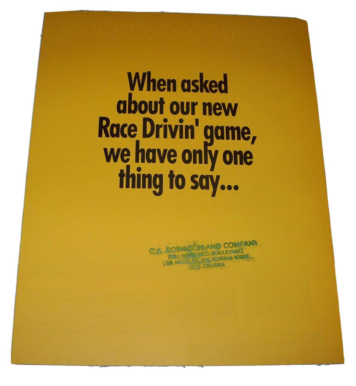 Race Drivin Video Arcade Game Flyer Foldout 1990 Retro Auto Racing Brochure