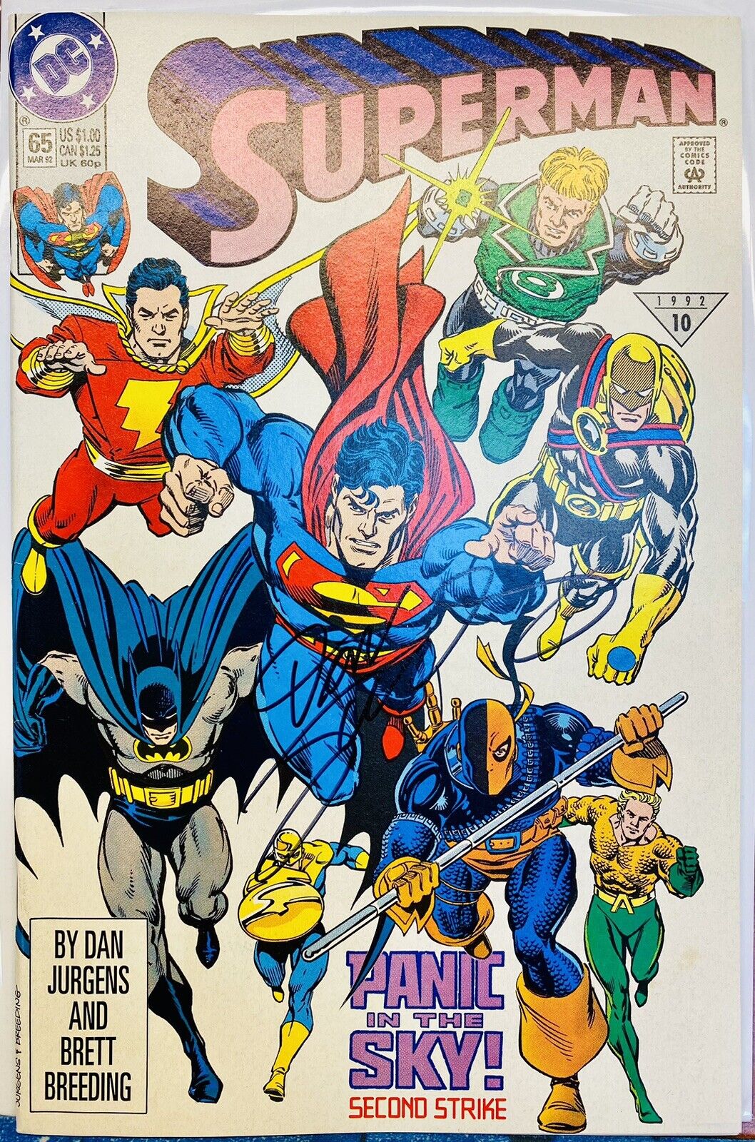 Superman #65 (1992) NM Condition (signed Dan Jurgens)  w/COA