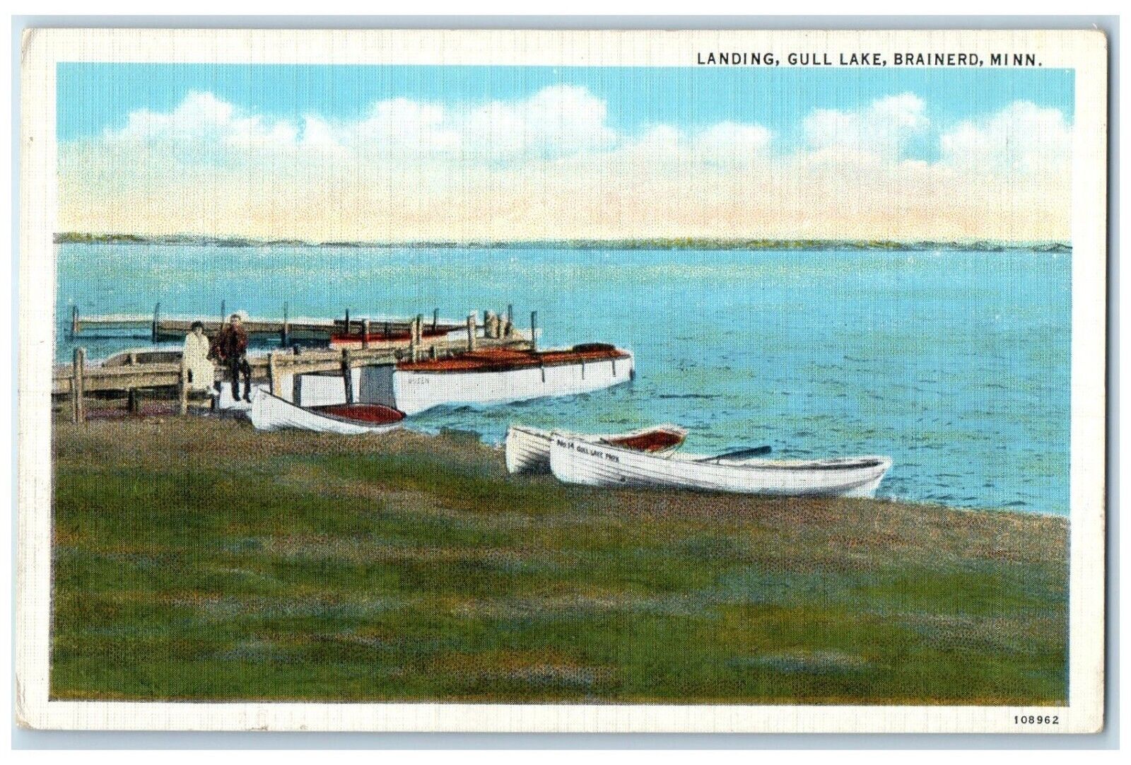 c1940 Landing Hull Lake Canoe Boat Brainerd Minnesota Vintage Antique Postcard