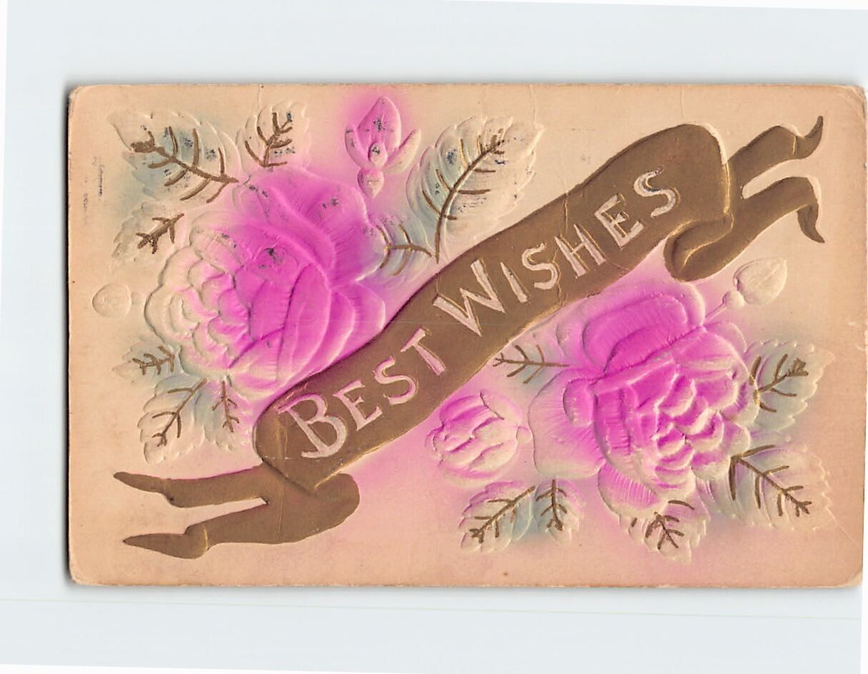 Postcard Best Wishes Card Embossed