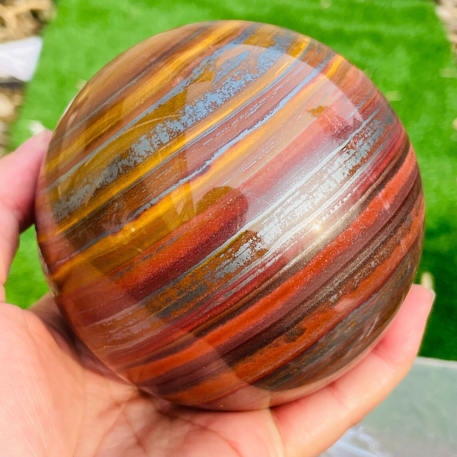 3.83lb Natural Colourful Tiger\'s Eye Stone Sphere Crystal Ball Specimen Healing