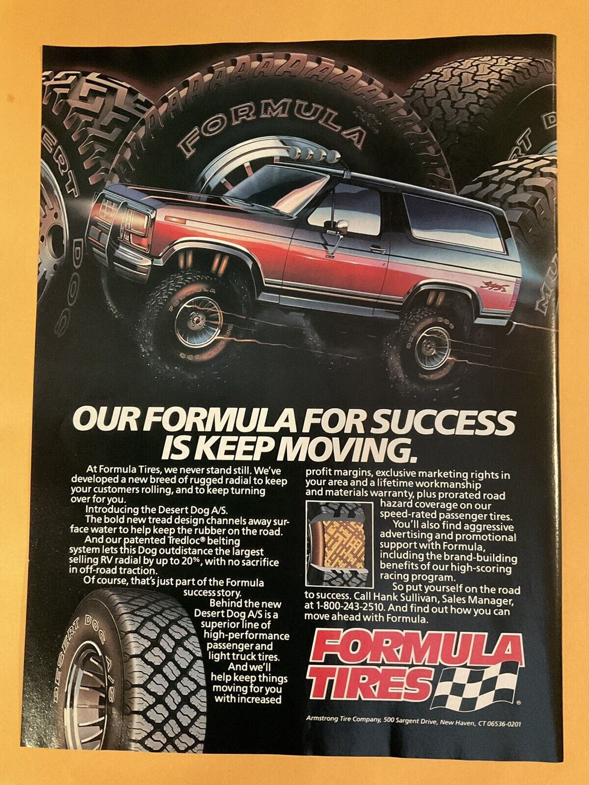 1988 Formula Tires Desert Dog Print Ad Ford  Bronco Blazer VTG Original 88-2