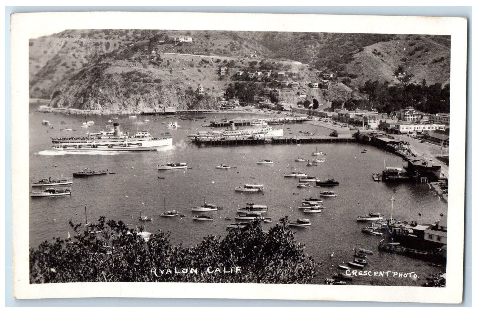 c1943\'s Catalina Island Dock Ships Boats Crescent Avalon CA RPPC Photo Postcard