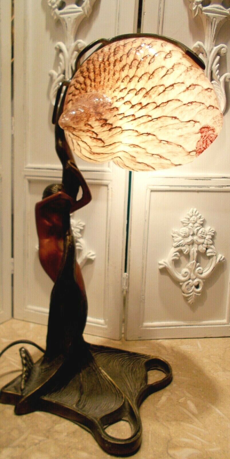 Exquisite Cast Bronze and Art Glass Mermaid Lamp 16\