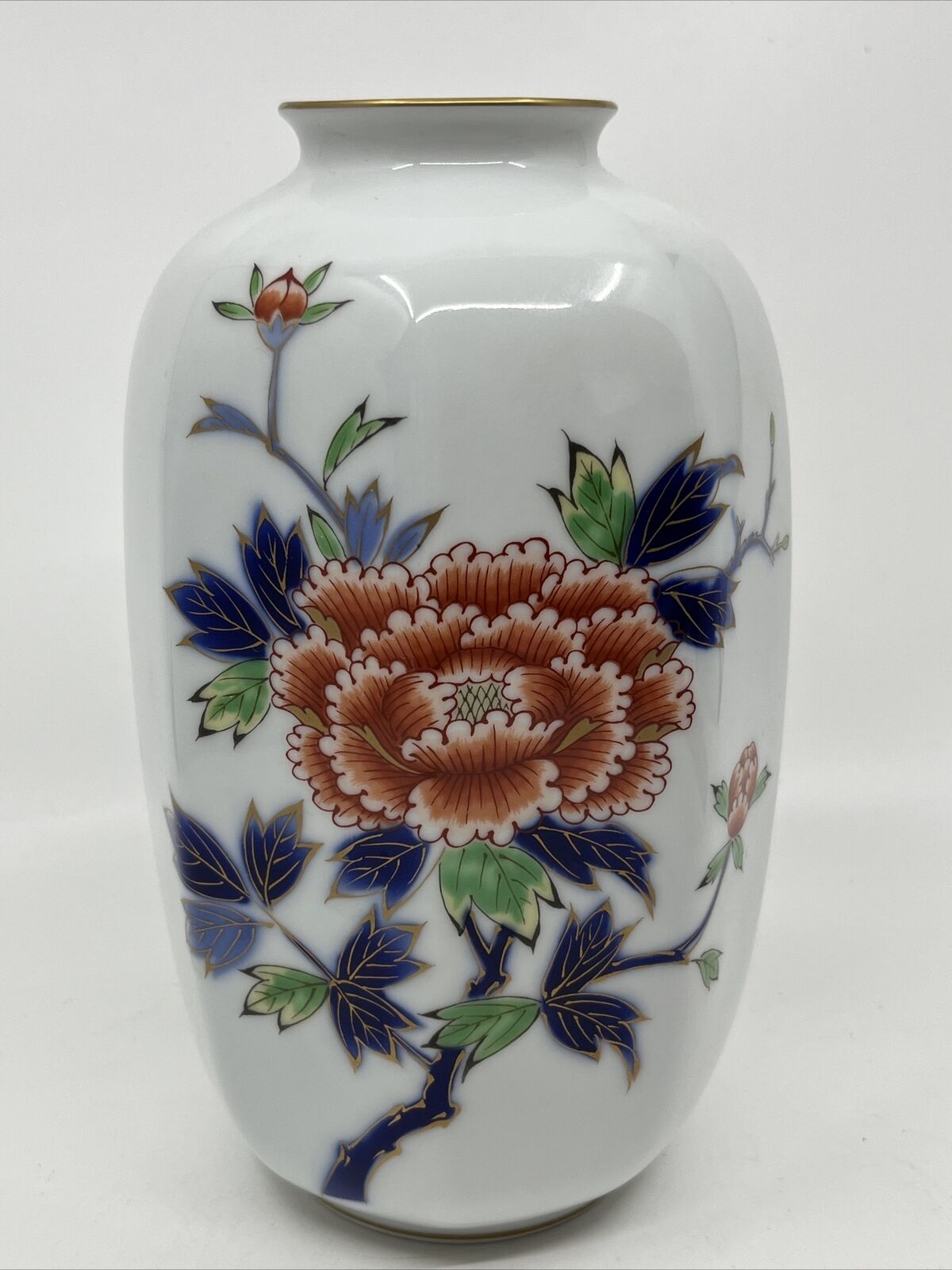 Vintage 8.5” Fukagawa Seiji Arita Porcelain Octagonal Peony Flower Vase Japan
