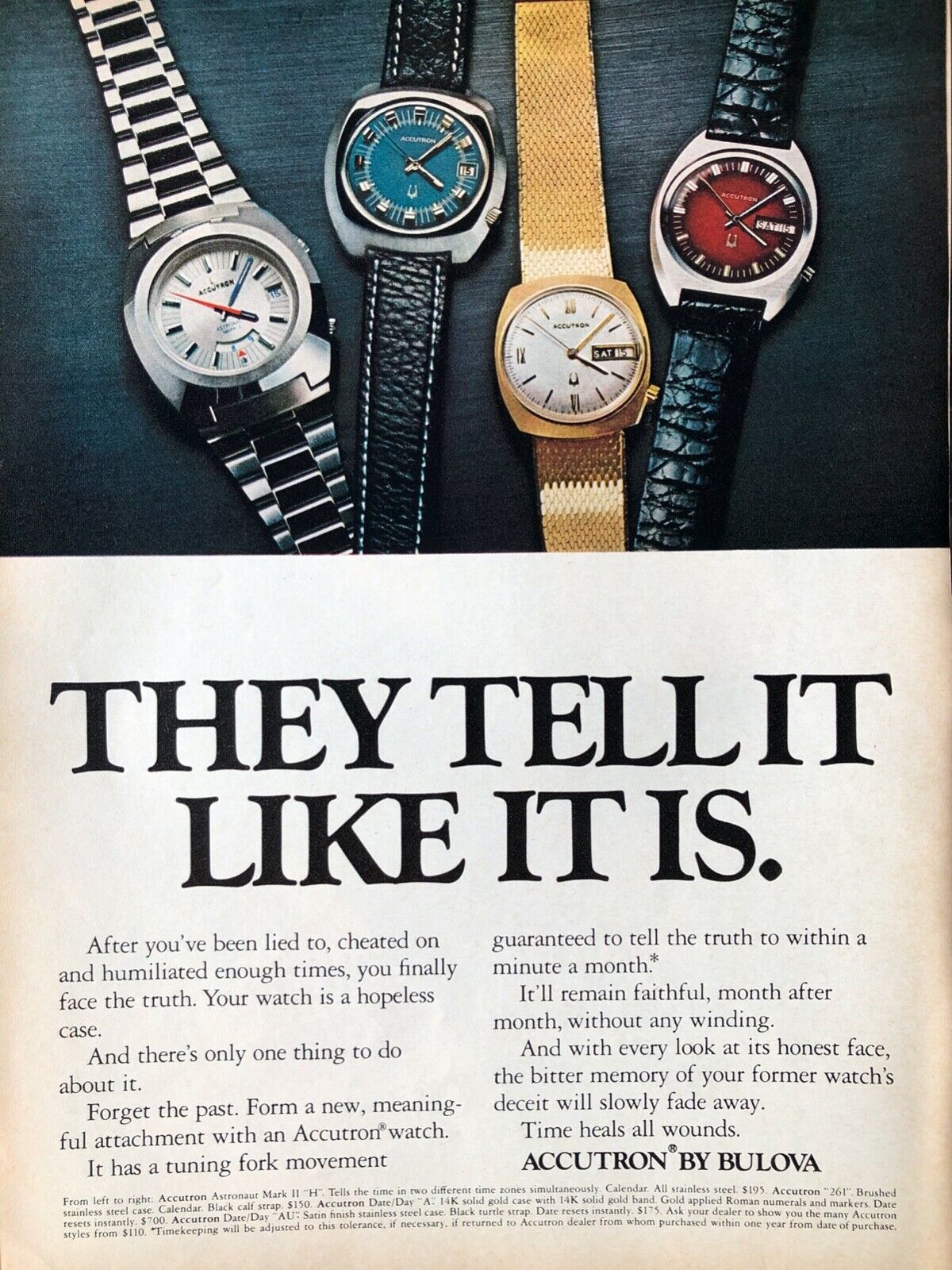 Vintage 1972 Accutron Bulova Watch original color ad