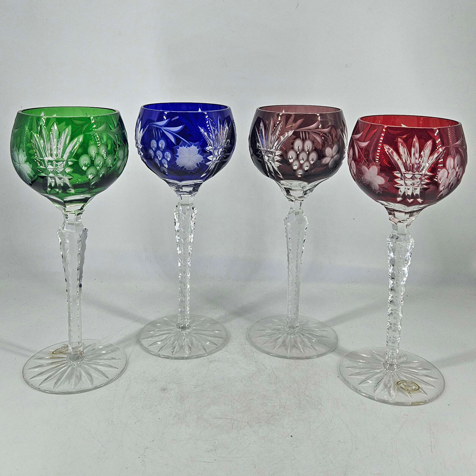 AJKA Marsala Cut To Clear Multi color Hungarian Crystal Wine Glasses set of 4