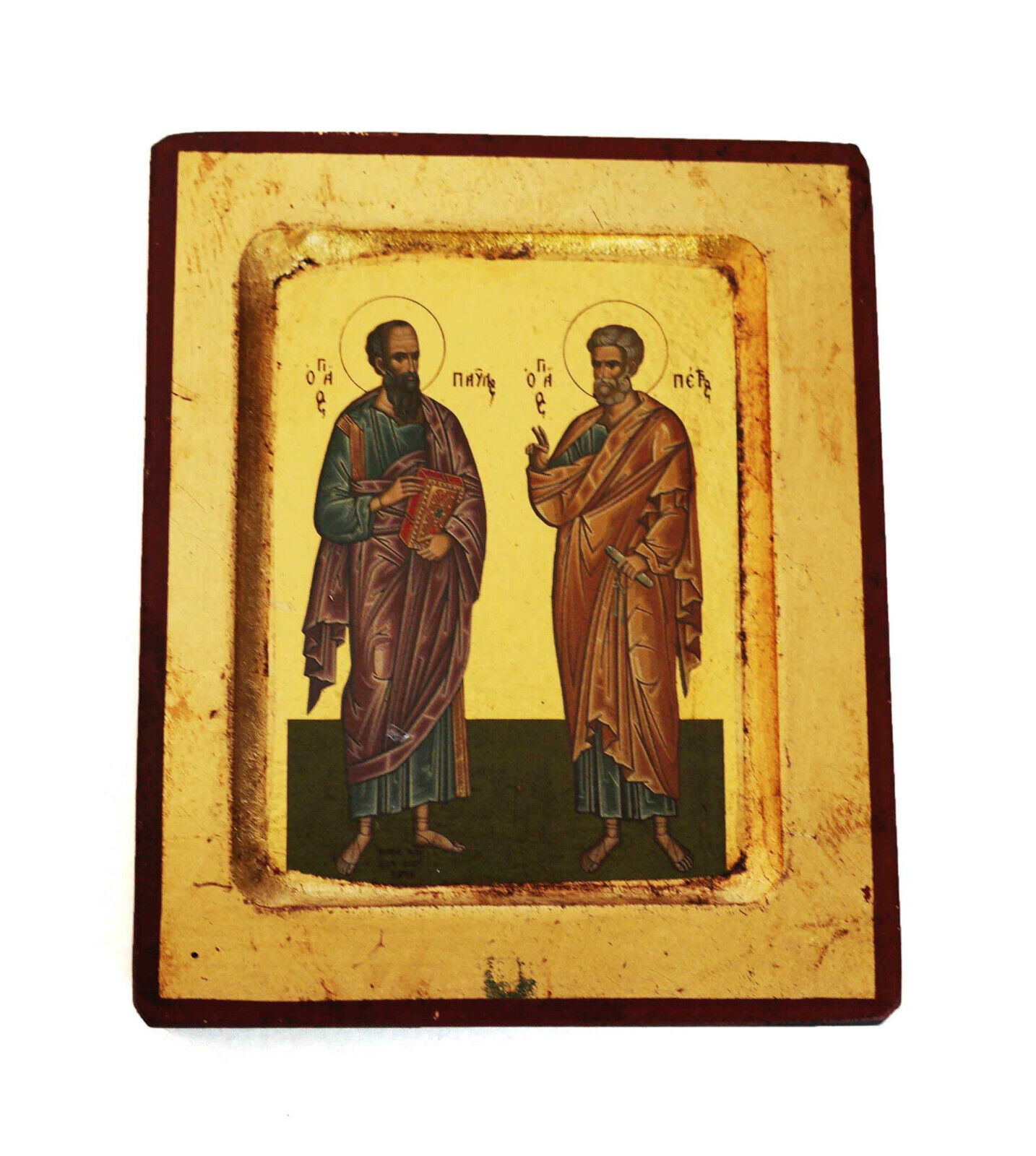 Greek Orthodox Handmade Wooden Icon Apostles Peter and Paul 12.5x10cm