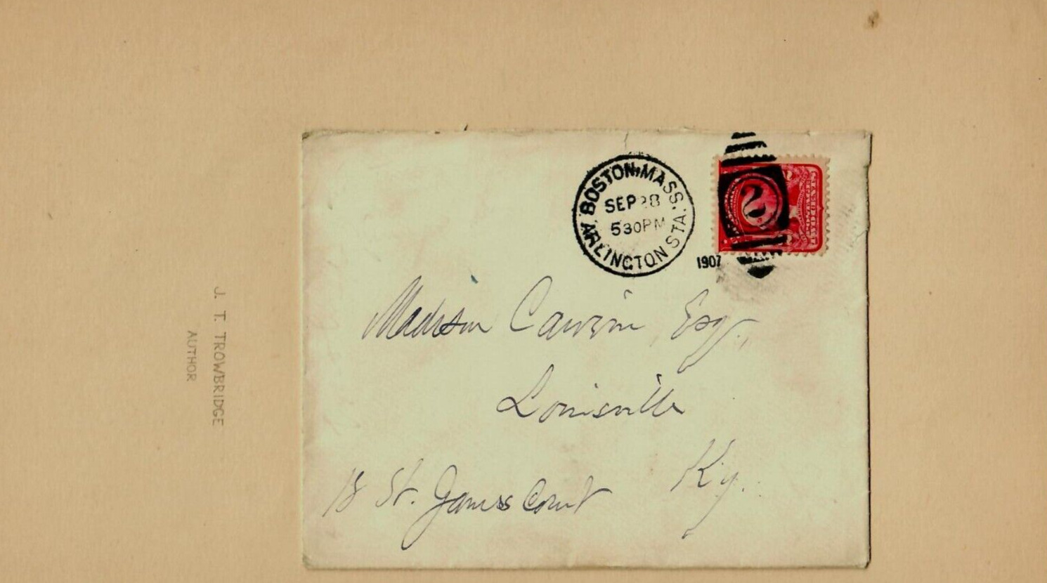 “Neighbor Jackwood” John Townsend Trowbridge Hand Written Envelope Mounted