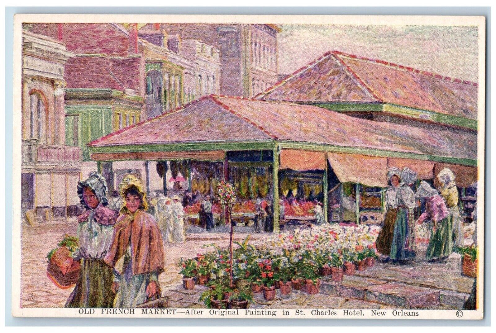 New Orleans Louisiana Postcard French Market Original Painting St. Charles c1910