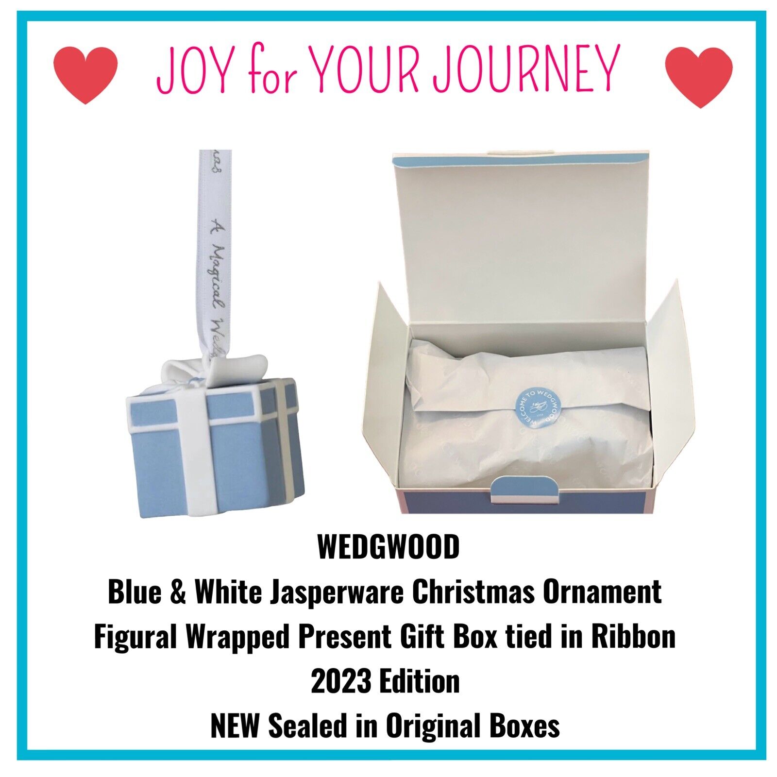 Wedgwood Jasperware ORNAMENT Blue*White Figural Wrapped Gift Box 2023 NEW in Box
