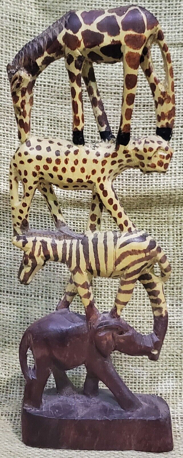 Wooden Vintage Safari African Totem 4 Stacked Animals Handcarved Kenya Vintage 