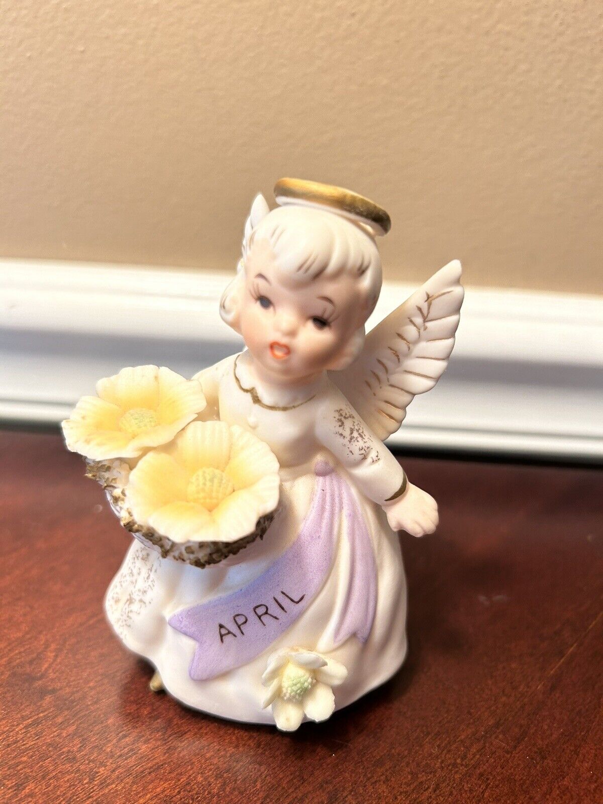 Vintage Lefton Birthday Month April Girl Angel Figurine #3332 Box77