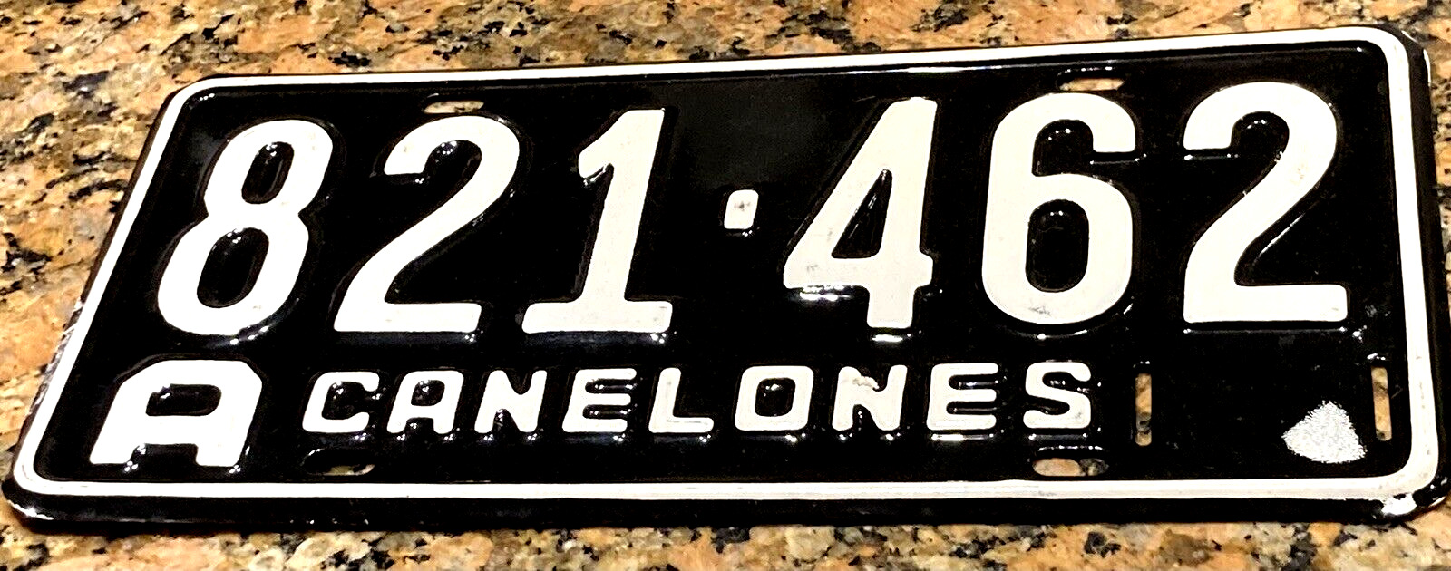 Uruguay license plate 1970s 8A 21-462 CANELONES thick heavy Foreign tag