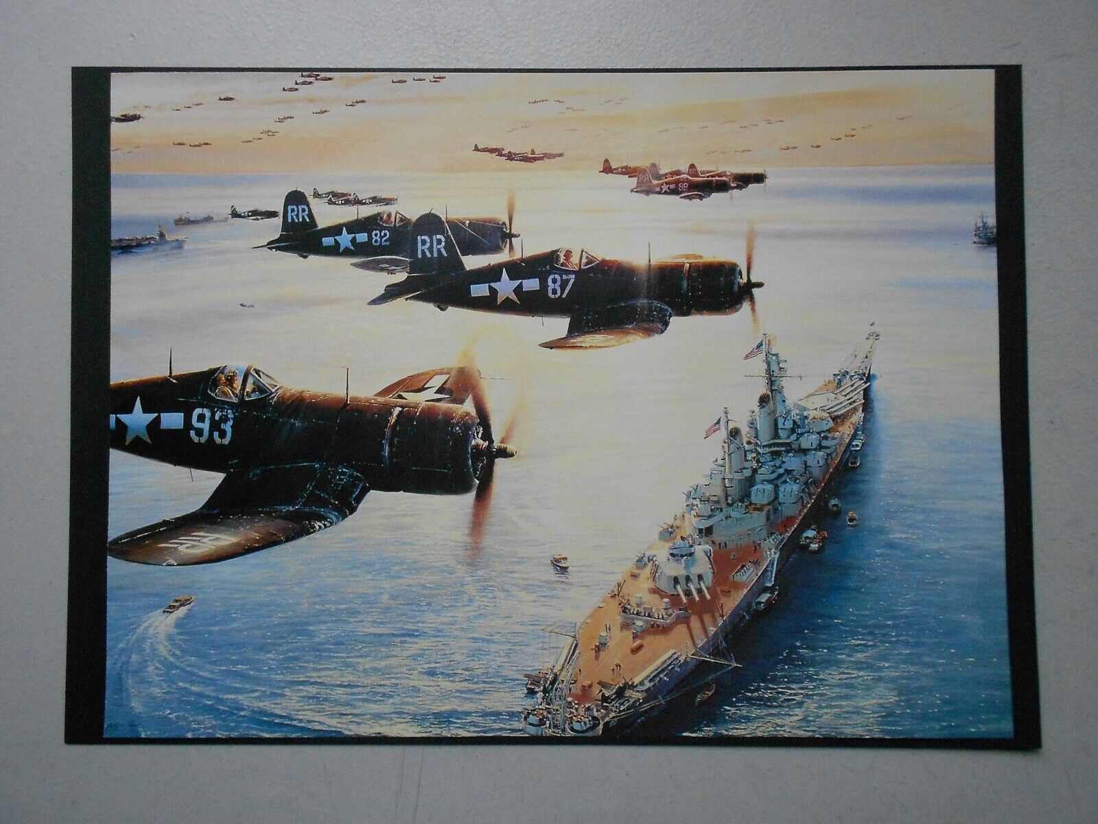 MILITARY AVIATION PRINT:   ' VICTORY FLYOVER'  THE USS MISSOURI BY ROBERT TAYLOR